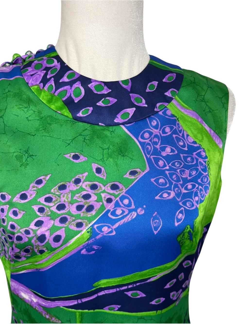 Vintage 1960-70's Maxi Cocktail Dress Abstract Vibrant Attached Matching Cape  6 - Picture 5 of 6